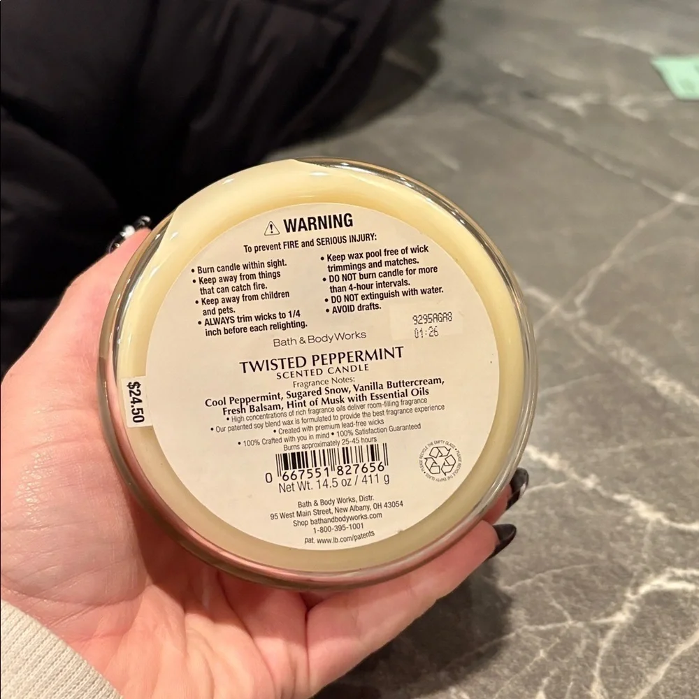 Bath & Body Works Twisted Peppermint 3-Wick Candle NEW Holiday Scent
